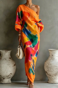 Willluxe® One-Shoulder Abstract Print Maxi Dress