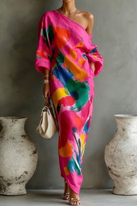 Willluxe® One-Shoulder Abstract Print Maxi Dress