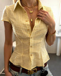 Willluxe® Retro Plaid Cinched Waist Button-Up Shirt