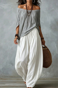 Willluxe® Off Shoulder Top And Loose-Fitting Lantern Pants Set