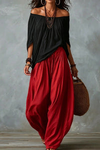 Willluxe® Off Shoulder Top And Loose-Fitting Lantern Pants Set