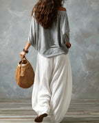 Willluxe® Off Shoulder Top And Loose-Fitting Lantern Pants Set