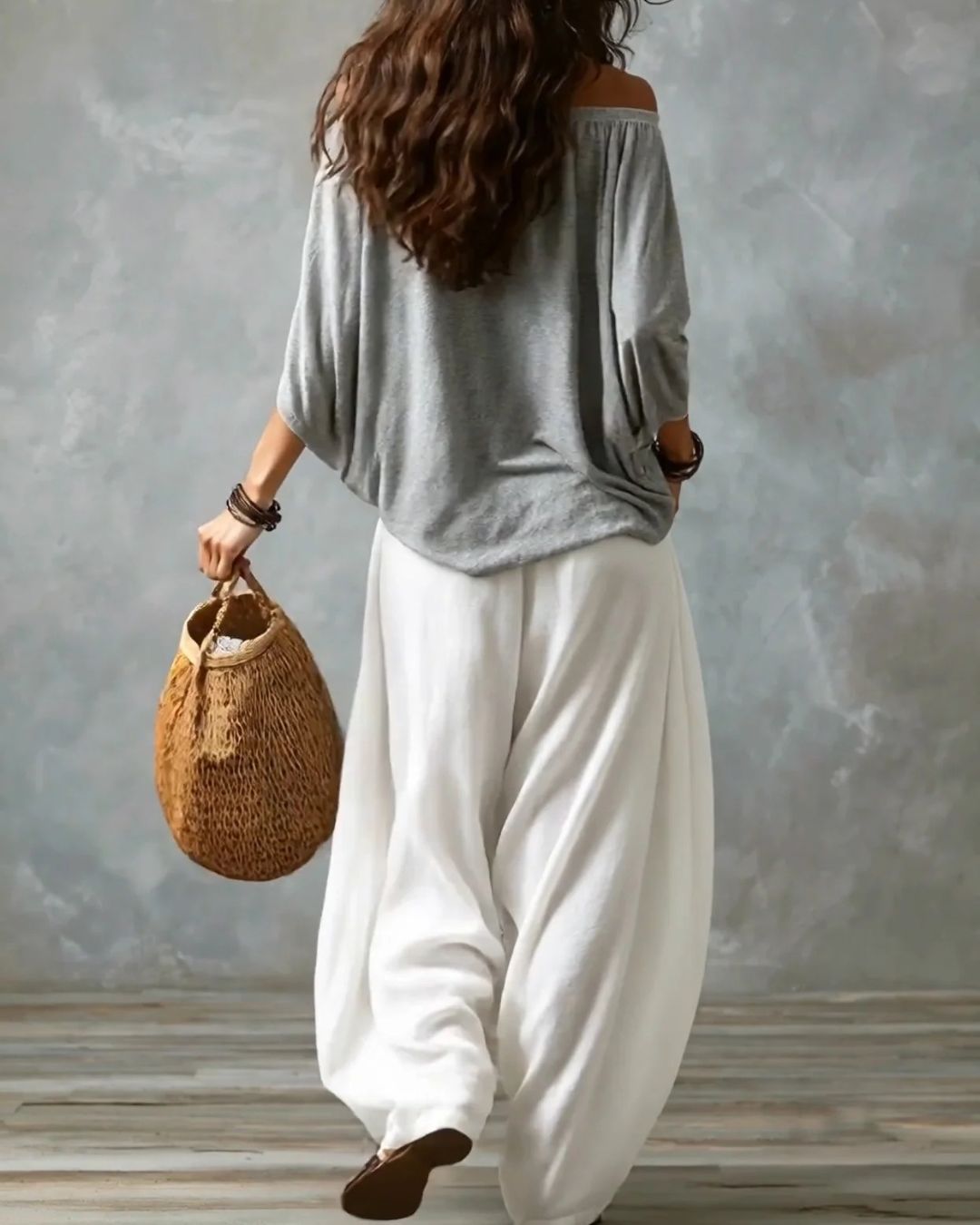 Willluxe® Off Shoulder Top And Loose-Fitting Lantern Pants Set