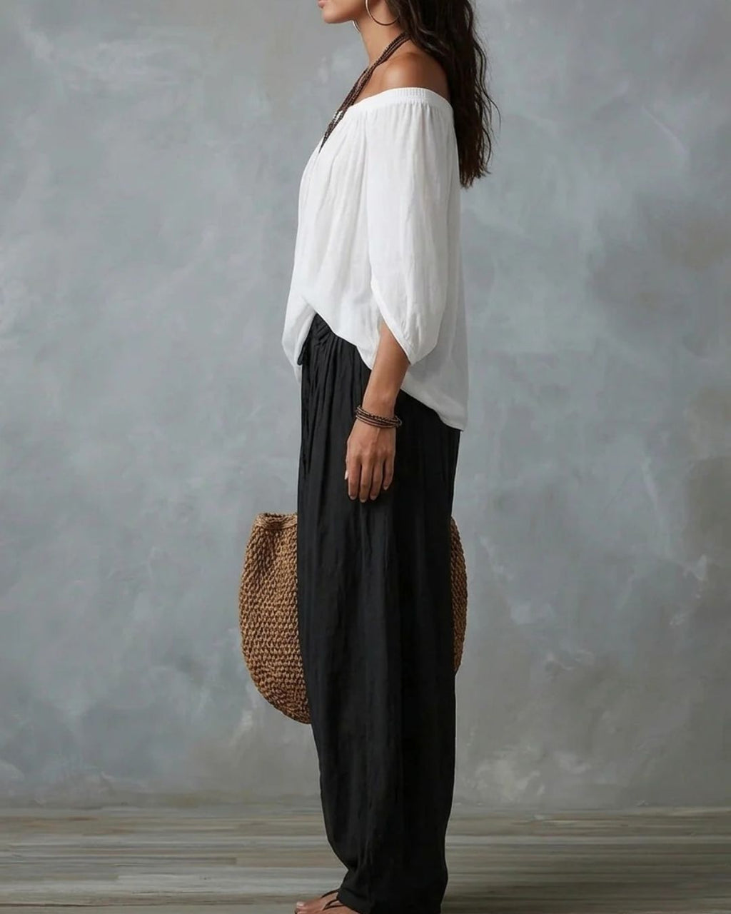 Willluxe® Off Shoulder Top And Loose-Fitting Lantern Pants Set