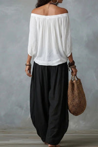 Willluxe® Off Shoulder Top And Loose-Fitting Lantern Pants Set