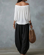 Willluxe® Off Shoulder Top And Loose-Fitting Lantern Pants Set