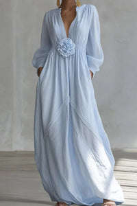 Willluxe® Deep V-neck Three-dimensional Floral Maxi Dress
