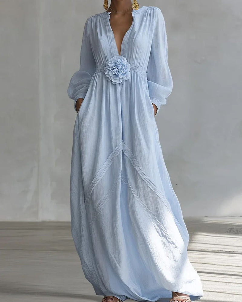 Willluxe® Deep V-neck Three-dimensional Floral Maxi Dress