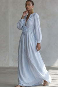 Willluxe® Deep V-neck Three-dimensional Floral Maxi Dress