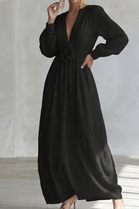 Willluxe® Deep V-neck Three-dimensional Floral Maxi Dress