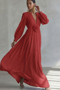 Willluxe® Deep V-neck Three-dimensional Floral Maxi Dress