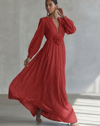 Willluxe® Deep V-neck Three-dimensional Floral Maxi Dress