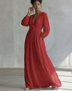 Willluxe® Deep V-neck Three-dimensional Floral Maxi Dress
