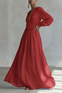 Willluxe® Deep V-neck Three-dimensional Floral Maxi Dress