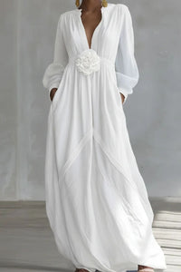 Willluxe® Deep V-neck Three-dimensional Floral Maxi Dress