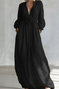 Willluxe® Deep V-neck Three-dimensional Floral Maxi Dress