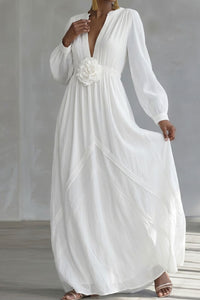 Willluxe® Deep V-neck Three-dimensional Floral Maxi Dress