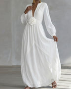 Willluxe® Deep V-neck Three-dimensional Floral Maxi Dress