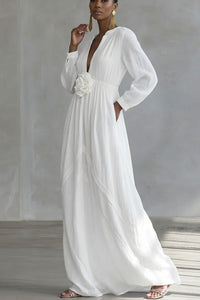 Willluxe® Deep V-neck Three-dimensional Floral Maxi Dress