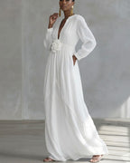 Willluxe® Deep V-neck Three-dimensional Floral Maxi Dress
