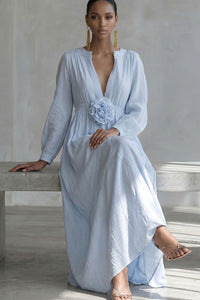 Willluxe® Deep V-neck Three-dimensional Floral Maxi Dress