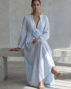 Willluxe® Deep V-neck Three-dimensional Floral Maxi Dress