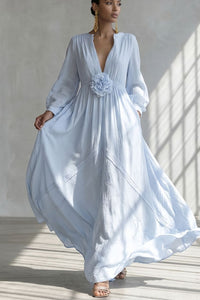 Willluxe® Deep V-neck Three-dimensional Floral Maxi Dress