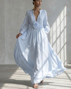 Willluxe® Deep V-neck Three-dimensional Floral Maxi Dress