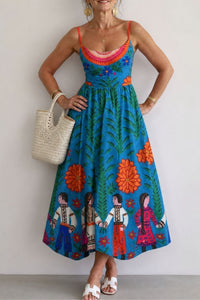 Willluxe® Folk Print Sleeveless Midi Dress