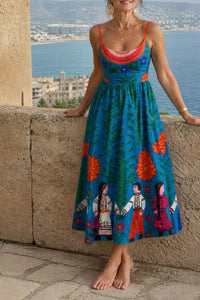 Willluxe® Folk Print Sleeveless Midi Dress