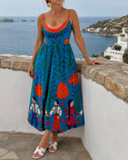 Willluxe® Folk Print Sleeveless Midi Dress