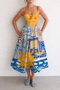 Willluxe® Coastal Print Sleeveless Midi Dress