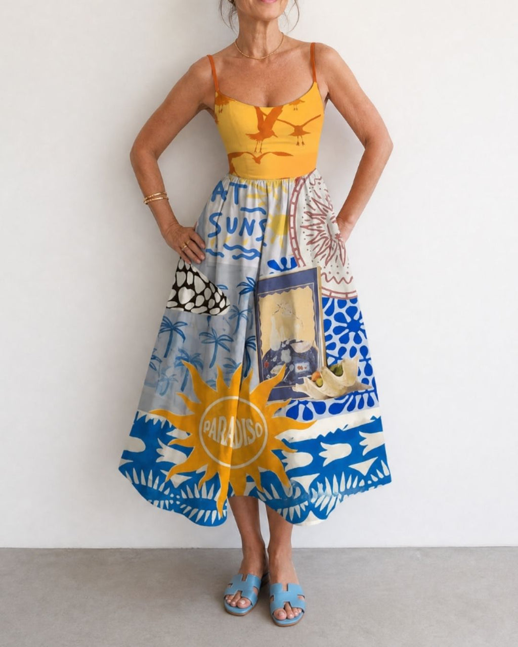 Willluxe® Coastal Print Sleeveless Midi Dress