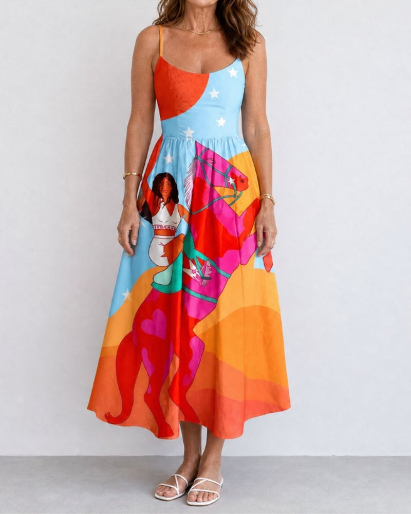 Willluxe® Western Graphic Print Midi Dress