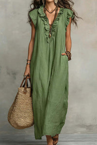 Willluxe® Boho Ruffle V-Neck Maxi Dress With Pockets