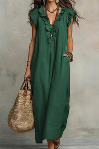 Willluxe® Boho Ruffle V-Neck Maxi Dress With Pockets