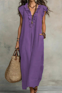 Willluxe® Boho Ruffle V-Neck Maxi Dress With Pockets