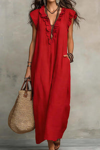 Willluxe® Boho Ruffle V-Neck Maxi Dress With Pockets