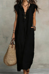 Willluxe® Boho Ruffle V-Neck Maxi Dress With Pockets