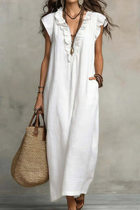 Willluxe® Boho Ruffle V-Neck Maxi Dress With Pockets