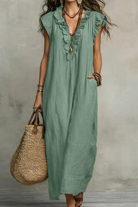 Willluxe® Boho Ruffle V-Neck Maxi Dress With Pockets
