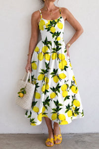 Willluxe® Lemon Print Sleeveless Midi Dress