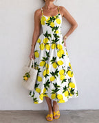 Willluxe® Lemon Print Sleeveless Midi Dress