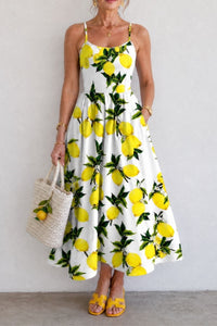 Willluxe® Lemon Print Sleeveless Midi Dress