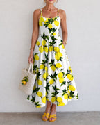 Willluxe® Lemon Print Sleeveless Midi Dress