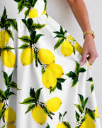 Willluxe® Lemon Print Sleeveless Midi Dress