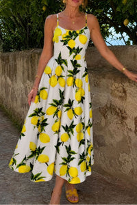 Willluxe® Lemon Print Sleeveless Midi Dress