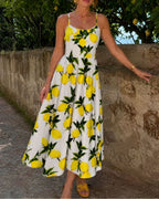 Willluxe® Lemon Print Sleeveless Midi Dress
