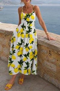 Willluxe® Lemon Print Sleeveless Midi Dress