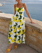 Willluxe® Lemon Print Sleeveless Midi Dress